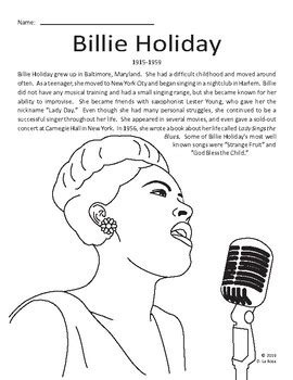 Billie Holiday Biography, Coloring Page, and Word Search | TPT