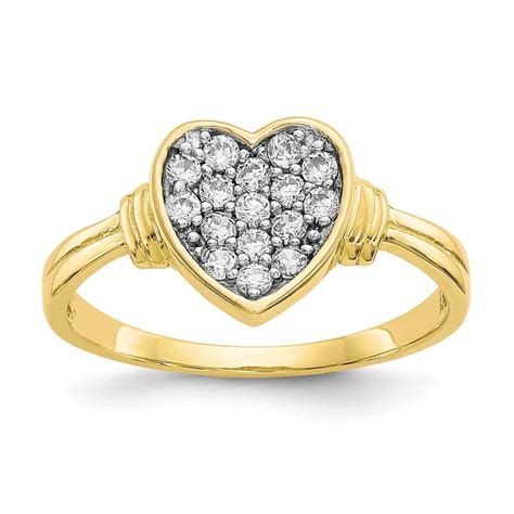 JewelryWeb - 10k Yellow Gold and Rhodium Cubic Zirconia Heart Ring - Walmart.com - Walmart.com