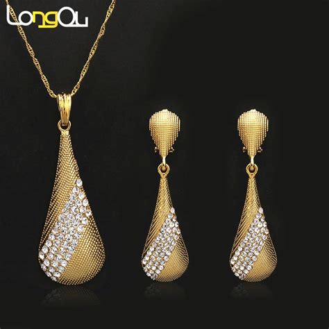 High quality Pendant Necklaces Earrings sets for Women Teenage Girls Gold Color Large drop ...