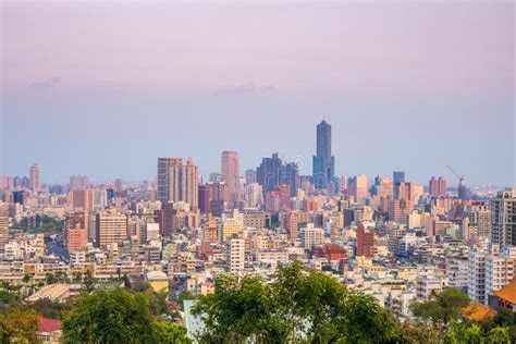 Aerial Panoramic View Of Kaohsiung City Skyline At Night. Stock Photo - Image of landmark, river ...