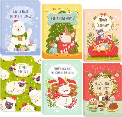 Amazon.com : T MARIE 24 Cute Christmas Cards Set - Bulk Funny Merry ...