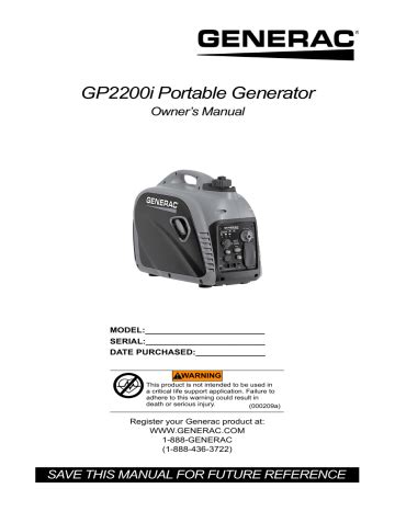 Generac Power Systems GP2200i Owner's Manual | Manualzz