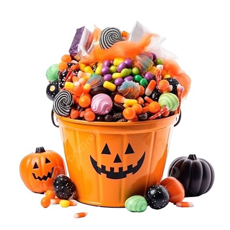 Orang Halloween Bucket Full Of Sweets, Candies And Desserts, Trick Or Treat, Pumpkin PNG ...