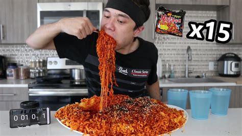 Most Korean Fire Noodles Ever Eaten (x15 Packs) | 불닭 볶음면 도전 | ข้อมูลที่ ...