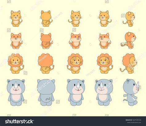 Cute Animal Rhino Lion Fox Cat Stock Vector (Royalty Free) 1657578169 | Shutterstock