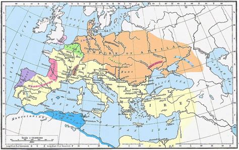 Empire of Attila the Hun, 450 AD [1216 x 770] -- Map from William R. Shepherd, 1923 : MapPorn