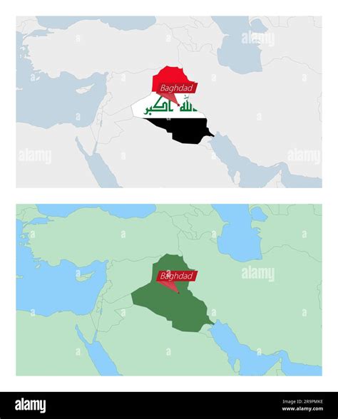 Iraq map with pin of country capital. Two types of Iraq map with ...