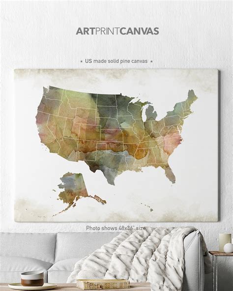 US Map Canvas Print, United States Map Art, Large USA Canvas, USA Watercolor Canvas, Wall Art ...