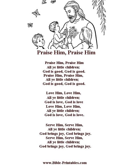 Children's Song Lyrics - Praise Him, Praise Him | Bible school songs, Children's church songs ...