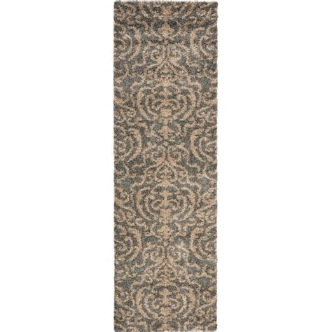 SAFAVIEH Florida Shag Gray/Beige 2 ft. x 7 ft. Floral Damask Runner Rug ...