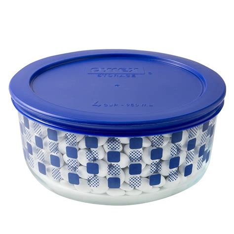 Pyrex 4-Cup Blue Square Dot Glass Bowl & Lid Set | Helton Tool & Home