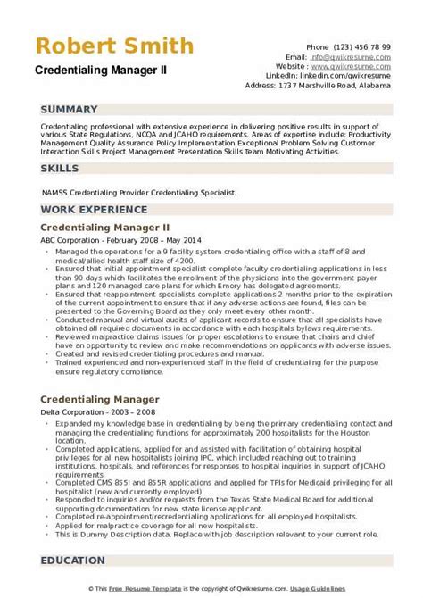 Credentialing Manager Resume Samples | QwikResume