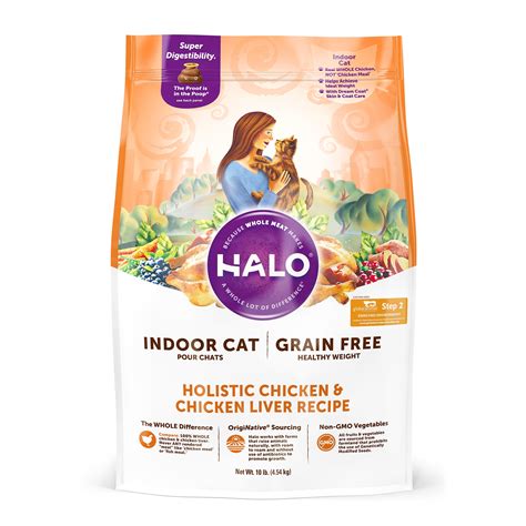 Halo Grain Free Natural Dry Cat Food, Indoor Healthy Weight Chicken & Chicken Liver 10-Pound Bag ...