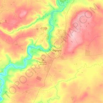 Vorkuta topographic map, elevation, terrain