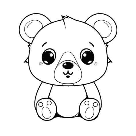 Cute Tiny Black And White Bears Coloring Pages Outline Sketch Drawing Vector, Stuffed Animal ...