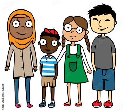 "Cartoon vector illustration of happy multicultural multiracial ...