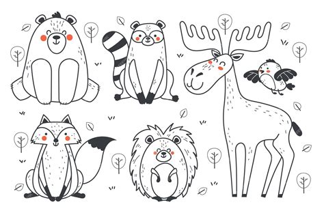 Premium Vector | Forest animal doodle line art outline abstract style ...