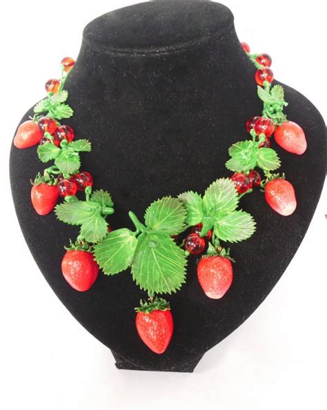 Strawberry Necklace Berry Necklace Polymer Clay Jewelry Summer Jewelry Red Berry Jewelry Green ...