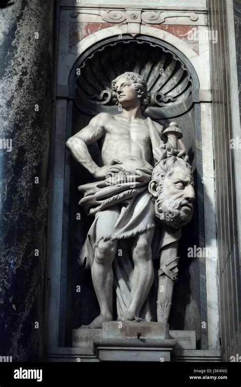 David with the Head of Goliath. Marble statue in the Church of the Gesu ...