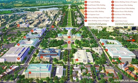 Washington DC map - Bird's eye aerial virtual 3d interactive view poster showing favourite old ...