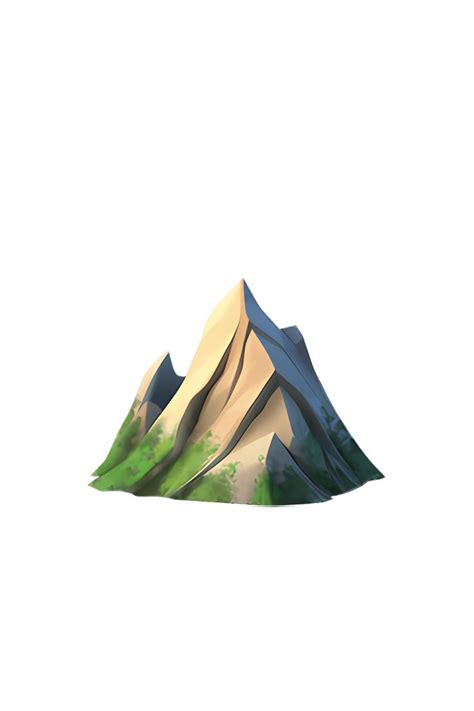 a mountain with trees and grass on it's sides is shown in the sky