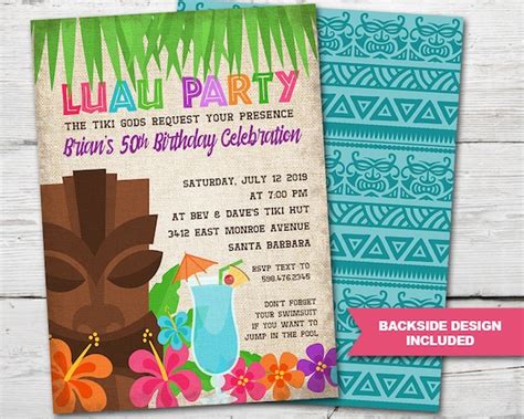 Luau Party Invitations Luau Invitation Luau Birthday | Etsy