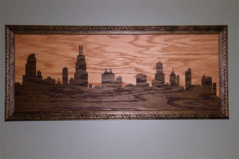 Chicago Skyline Framed Wooden Cutout Chicago Wood Wall Art