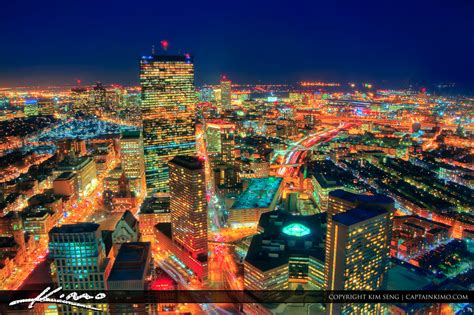 Boston City Night Lights Aerial from Prudential Building | HDR ...