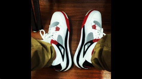 Jordan Retro 4 Fire Red On Feet - YouTube