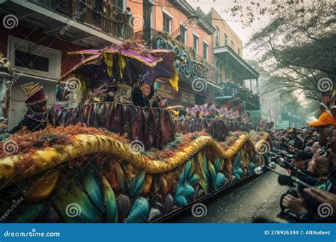 Mardi Gras Parade, with Floats and Performers, Marching through the ...