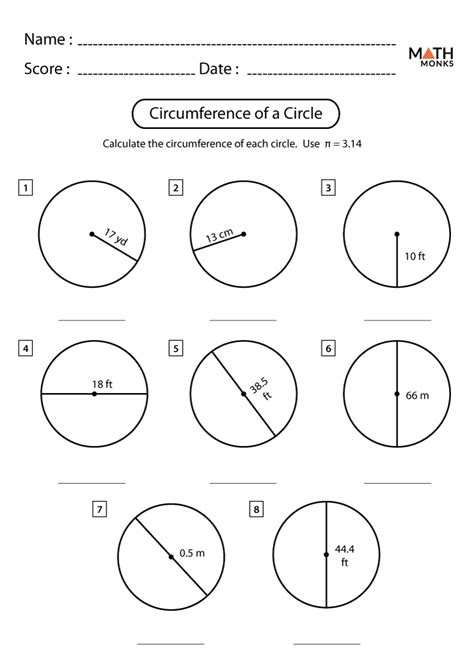 Area And Circumference Formulas Worksheet