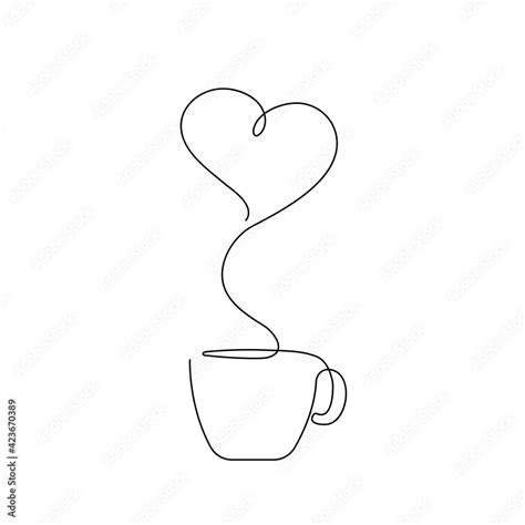 Vetor de Coffee Cup with Heart One Line Art Drawing. Coffee Lovers ...