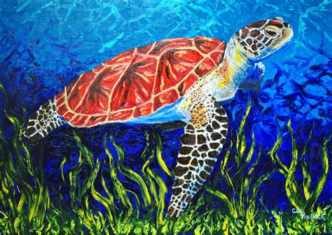 Sea turtle/sea turtle painting/underwater/abstract/coral reef life/original oil/wildlife art ...