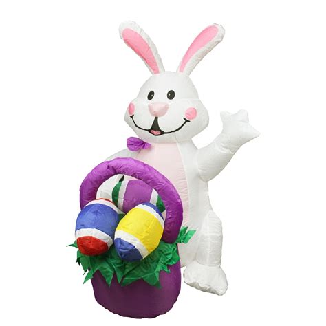 4' Inflatable Lighted Easter Bunny with Basket Yard Art Decoration | Outdoor holiday decor ...