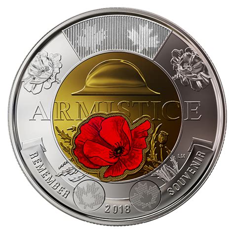 2018 Canadian $2 Armistice 100th Anniv Remembrance Coloured Poppy ...