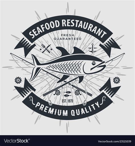 Seafood restaurant logo with fish Royalty Free Vector Image