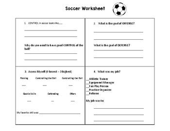 Soccer Worksheet by Mrs Barbour Physical Education Class | TPT