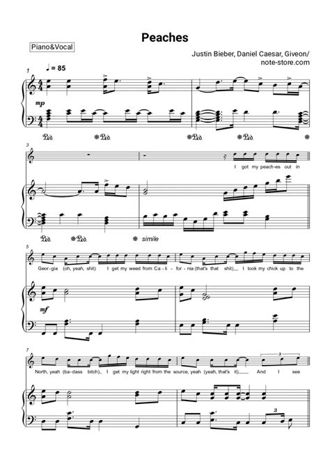 Justin Bieber, Daniel Caesar, Giveon - Peaches sheet music for piano with letters download ...