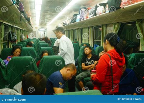 To Travel by Train, this is the Hard Seat of the Train, Male and Female Passengers Editorial ...