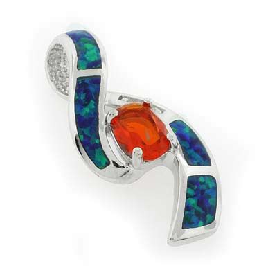 Australian Blue Opal and Genuine Mexican Fire Opal Pendant | SilverBestBuy