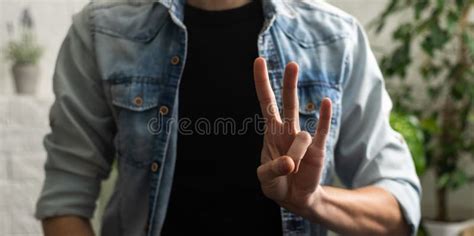 Sign Language Interpreter Man Translating a Meeting To ASL, American Sign Language. Empty Copy ...