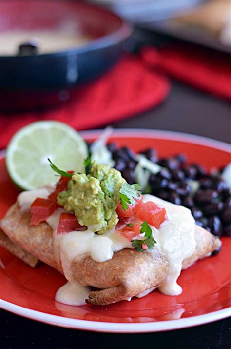 Baked Chicken Chimichangas with Monterey Jack Cheese Sauce - Host The Toast