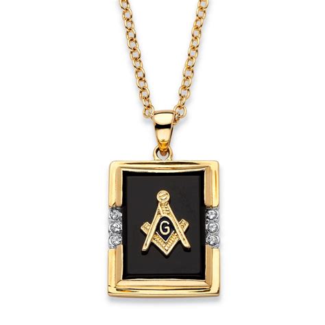 PalmBeach Jewelry - Men's Emerald-Cut Genuine Black Onyx Masonic Pendant Necklace 14k Gold ...