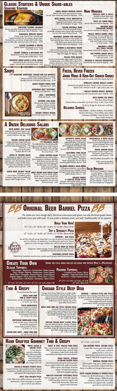 Beer Barrel Pizza & Grill menus in Lima, Ohio, United States