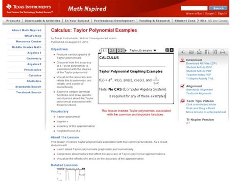 Taylor Polynomial Examples Lesson Plan for 9th - 12th Grade | Lesson Planet