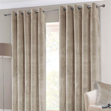 HOMESCAPES Thermal Interlined Cream Velvet Curtains Pair Width 228cm (90") x 137cm (54") Drop ...