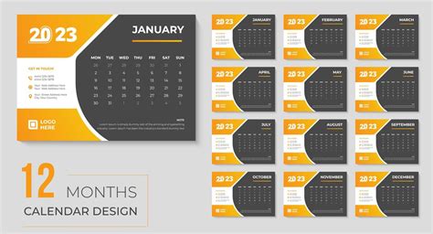 Happy new year 2023 desk calendar design, monthly and yearly event printable calendars template ...