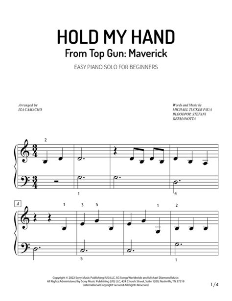 Hold My Hand (arr. Iza Camacho F.) by Lady Gaga Sheet Music for Easy Piano at Sheet Music Direct