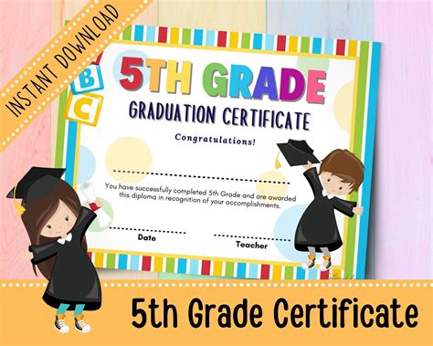 Rainbow 5th Grade Graduation Certificate 5th Grade Diploma | Etsy