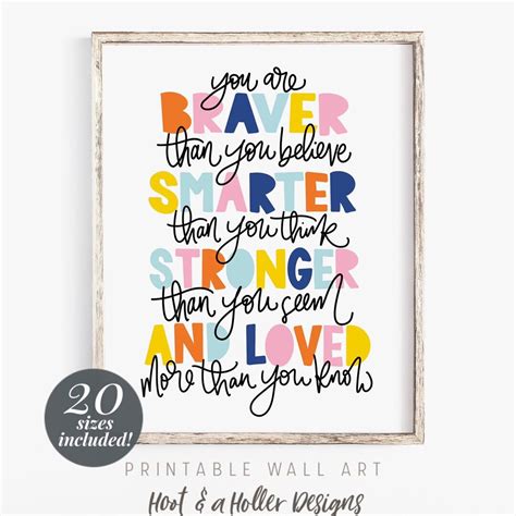 You Are Braver Than You Believe Poster Printable Wall Art Nursery Print ...